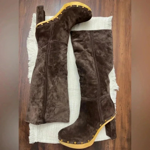 Veronica Beard Glendale Suede Clog Knee Boots Size 10 Expresso Designer Boho New - Picture 8 of 16